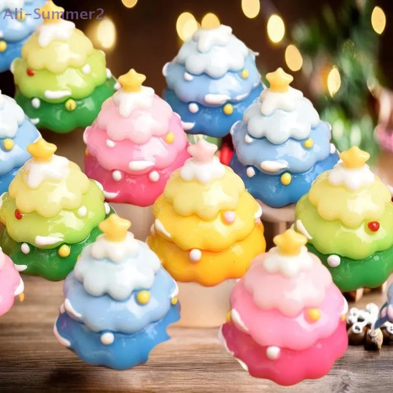 {Summer2} 5 peças mini cor gradiente árvore de natal bolo comida jogar creme cola diy widgets de resina decoração de cena de natal