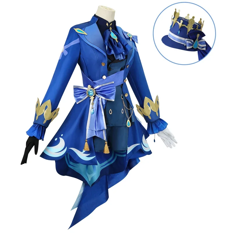 Furina Cosplay Kostuum Pruik Haar Impact Fontaine Focalors Met Hoed Zwarte Pakken Hoge Hak Cosplay Schoenen Voor Vrouwen Outfits