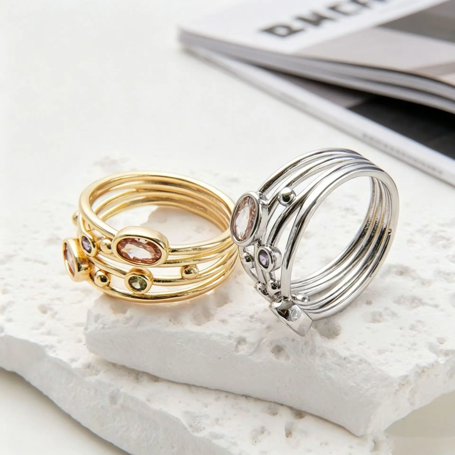 Bohemia Style Multi-layered Colorful Cubic Zirconia Finger Ring for Women Silver Color Daily Party Gift Statement Jewelry Кольца