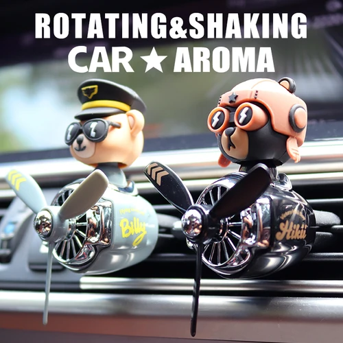 Plan giratorio para agitar la cabeza, ambientadores para coche con piloto de oso fresco, accesorios de decoración, difusor de aroma divertido, fragancia de perfume para hombres