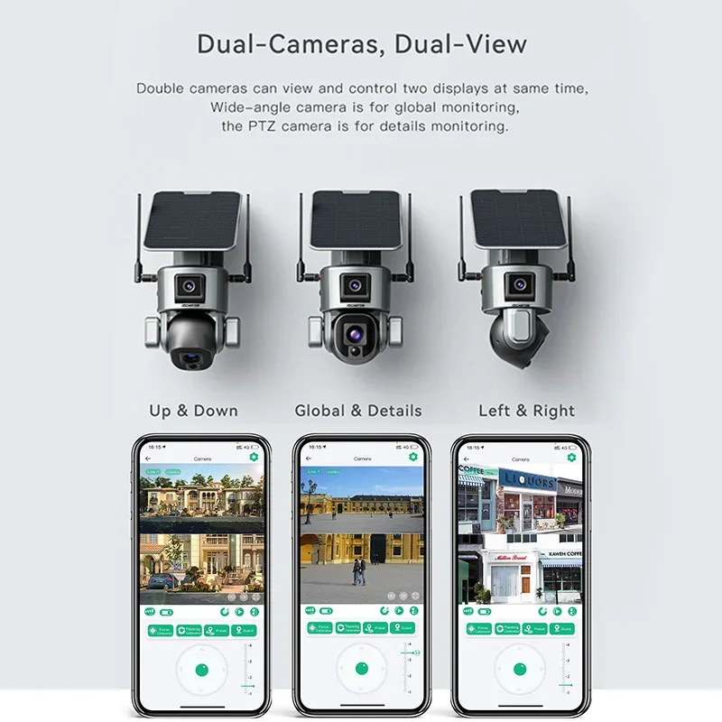 Rscamtom 4K lente Dual sistema de cámaras de seguridad solares para exteriores inalámbrico 10X Zoom alarma Push 4G PTZ cámara Solar