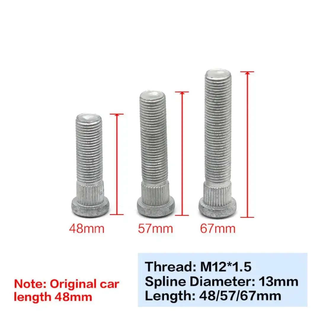 1pc Wheel Hub Spline Bolt Screw M12x1.25/M12x1.5 | Spline Diameter 13mm | Length 43/48/57/67mm