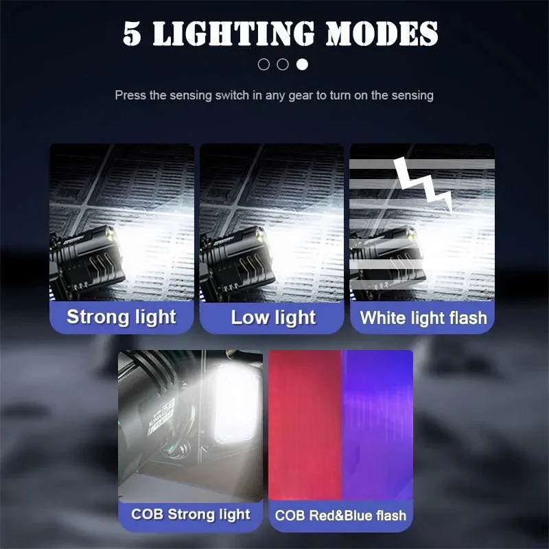 D5 Powerful LED Headlamp Motion Sensor Headlight 18650 Rechargeable COB Head Flashlights High Power Head Lamp Fishing Headlight