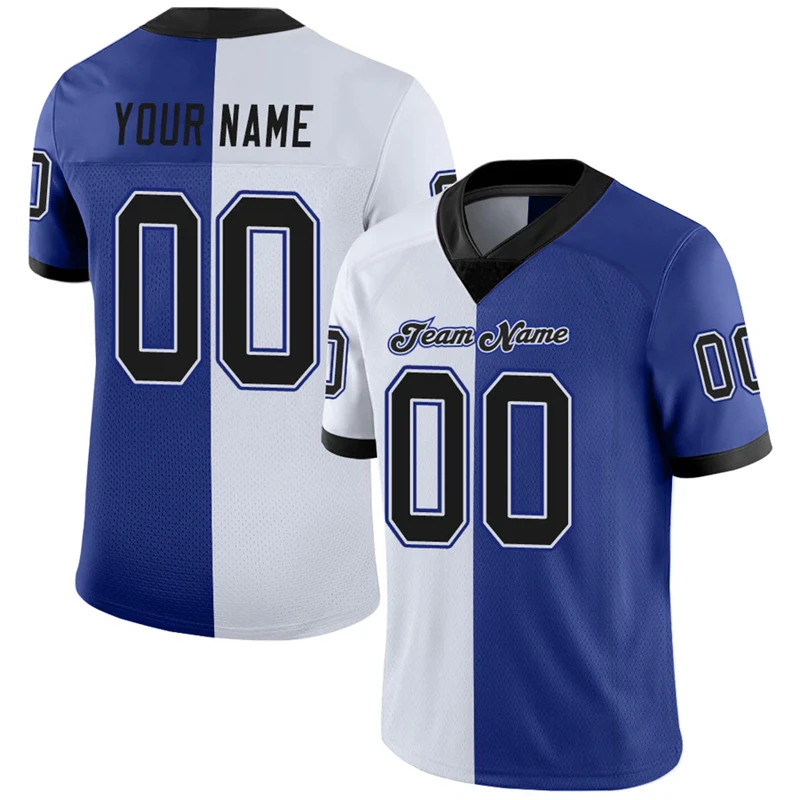 

Fashion Split Two Color Graphic Football T Shirts For Men Custom Name Team Name Number Rugby Jersey Loose Breathable Kids Tees