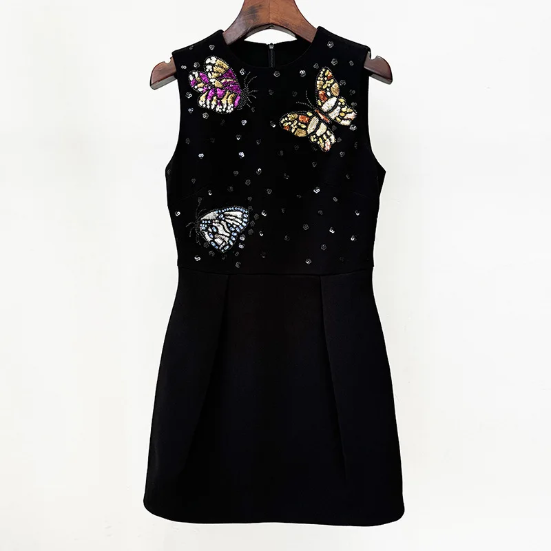 

Crystal Formal Luxury Evening Dress Women Summer Sleeveless Beading Sequin Short Dresses Lady Black Mini Party Vestidos
