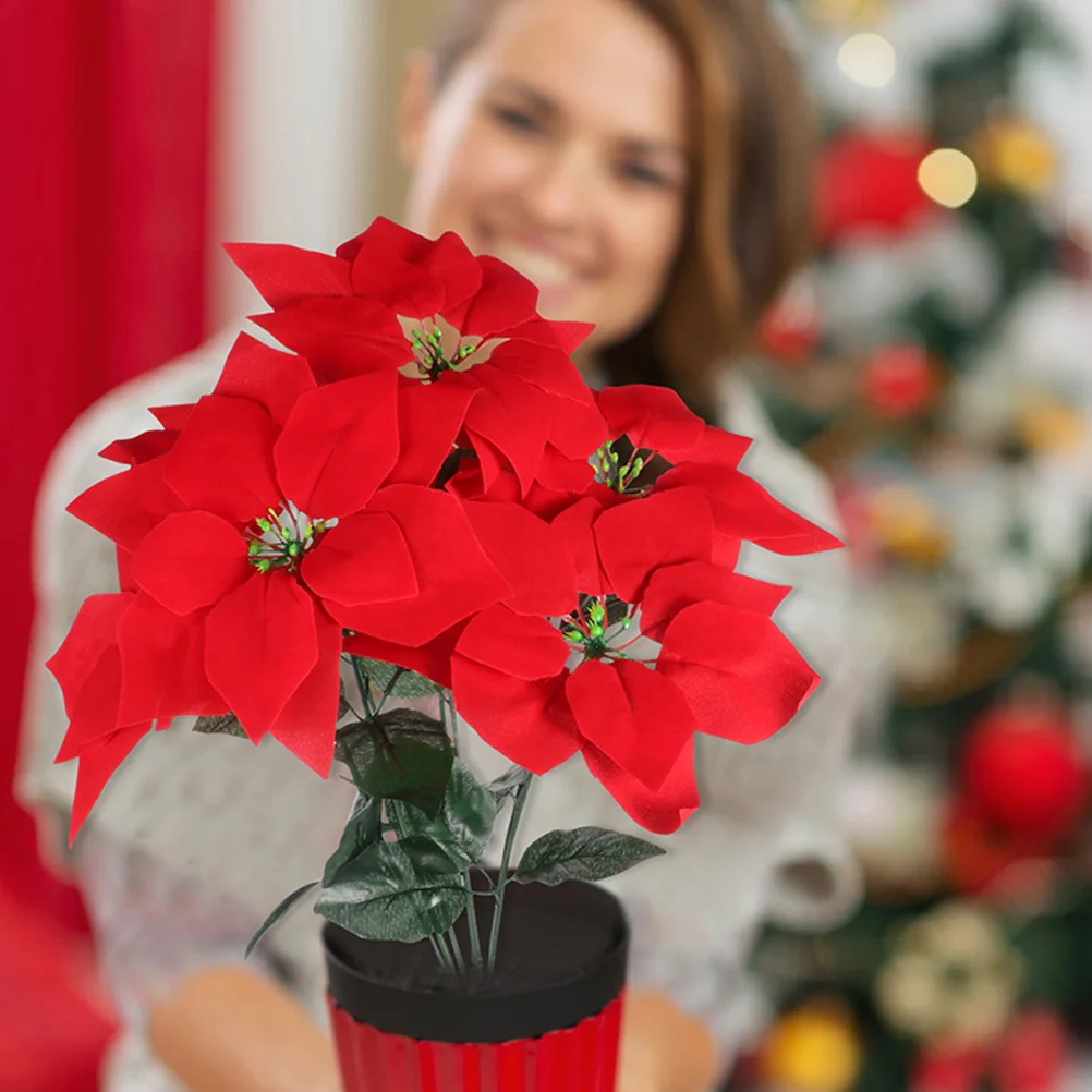 

4pcs Artificial Poinsettia Flowers Lifelike Table Decor For Home Office Vase Arrangement Christmas Decoration Simulation Flower