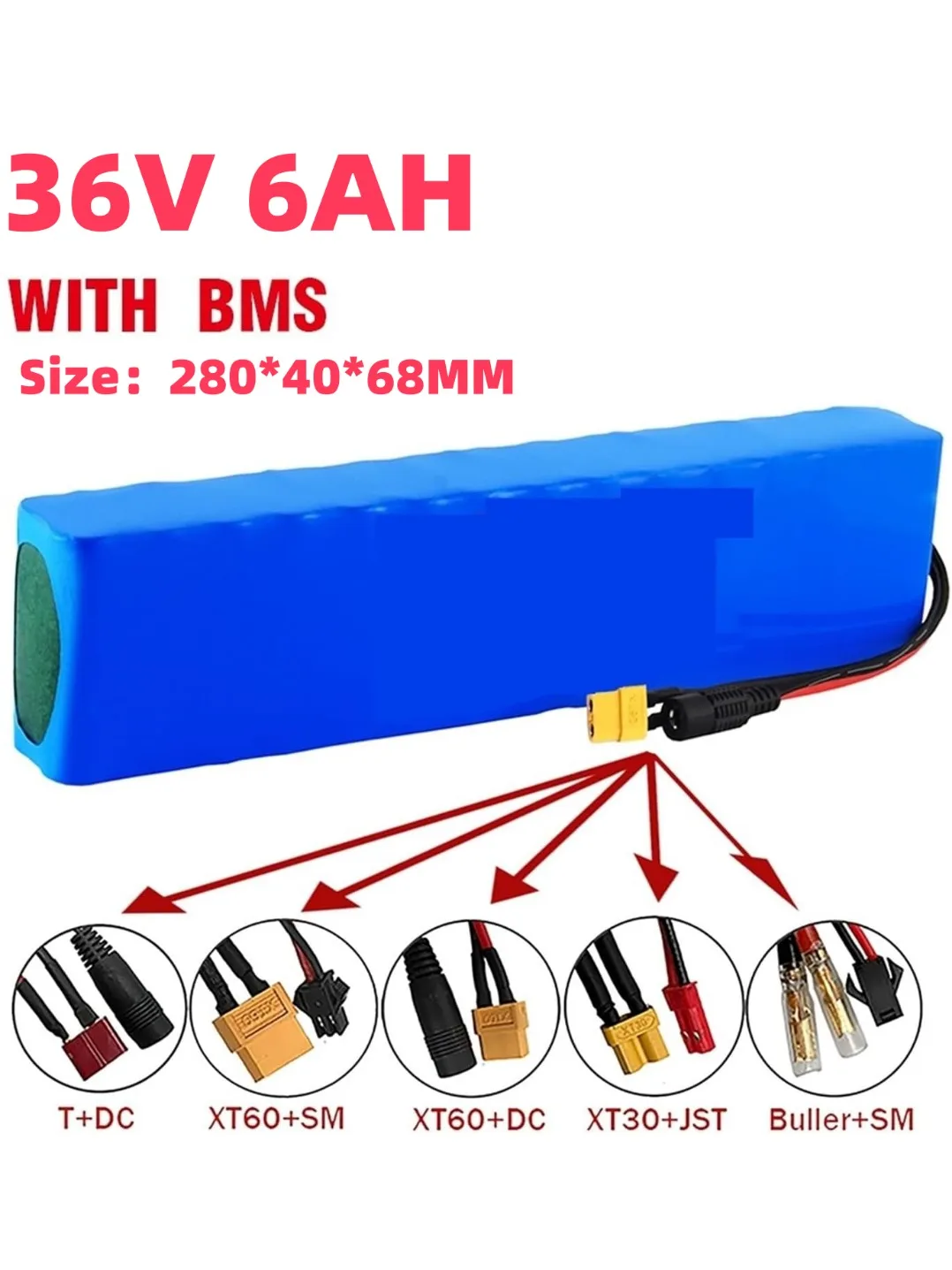 Batterie portative Li-ion 36V 6Ah 18650 10S3P, batterie Lithium-ion, batterie de remplacement, avec chargeur BMS