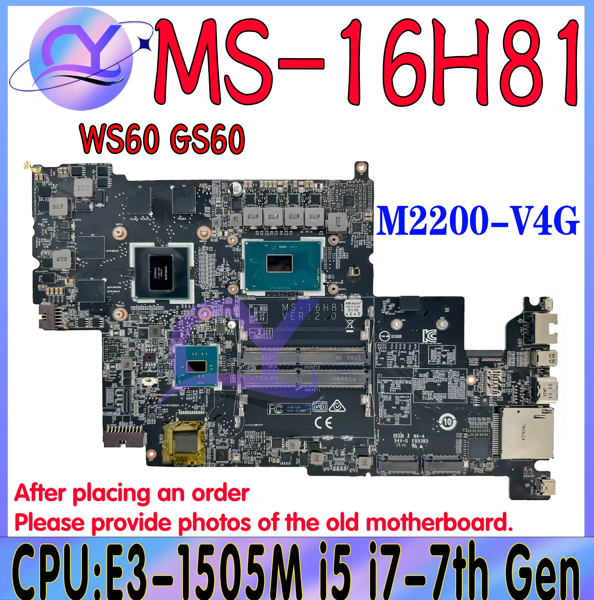 MS-16H81 Laptop Motherboard For MSI WS60 GS60 Ghost PRO Xeon E3-1505M i5 i7-8th Quadro M2200 Mainboard 100% Testd Fast Shipping