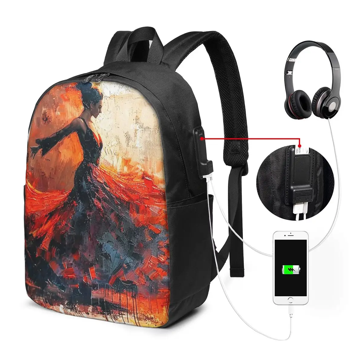 Vibrant Flamenco Dancer Backpack Travel Notebook Bag Computer College Student School Bag Laptop Shoulder Bags for Men Women