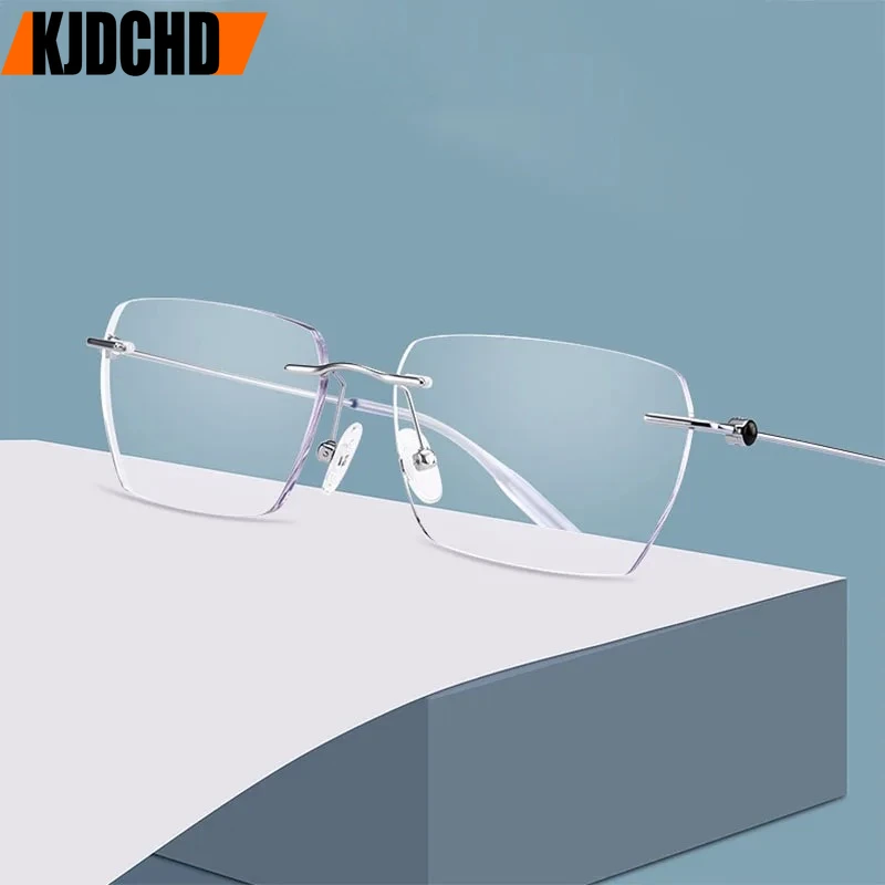 

KJDCHD 7g Light Rimless Optical Glasses Frame Business Men's Prescription Glasses with Anti Blue Rays Computer Eyeglasses