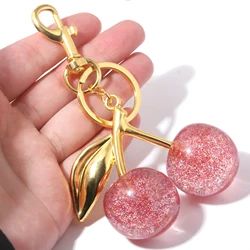 Girl Fashion Delicious Pink Cherry Keychain Romantic Lover Pendant Fruits Keyring For Women Men Jewelry Bag Accessories Gift