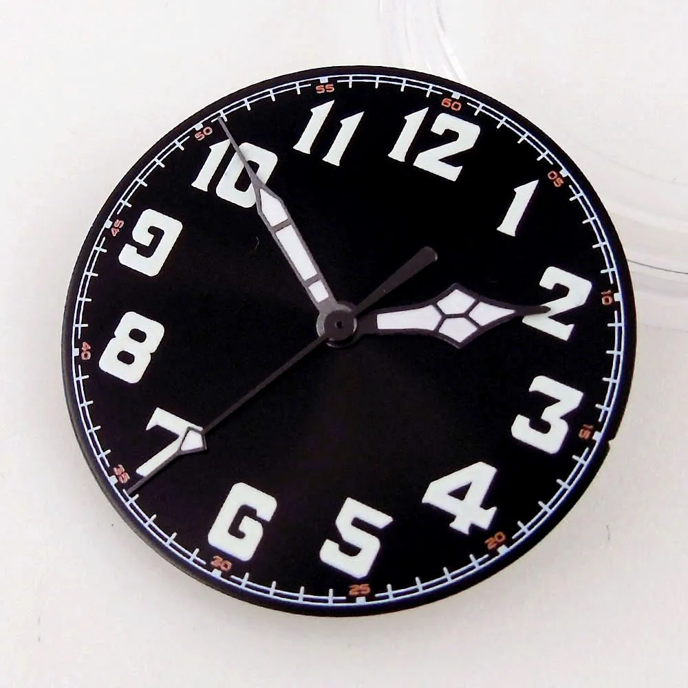 33,6mm schwarzes Zifferblatt Armbanduhr Gesichter Zeiger passen für nh35 nh36 eta pt5000 st2130 leuchtend
