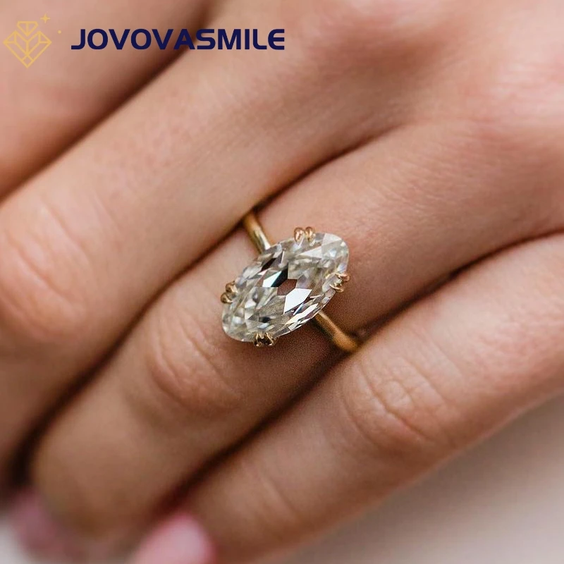 JOVOVASMILE 모이사나이트 화이트 컬러 스톤 14K 골드 반지, GRA가 있는 여성 주얼리, 6 캐럿, 15x8mm