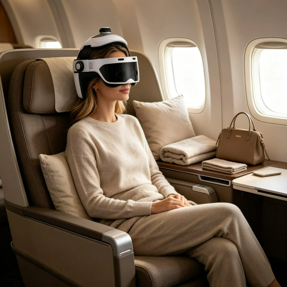 Multifunctional Integrated Head and Eye Massager Helmet Scalp Neck Massager Reduce Eye Strain for Home Office Travel Spa Health