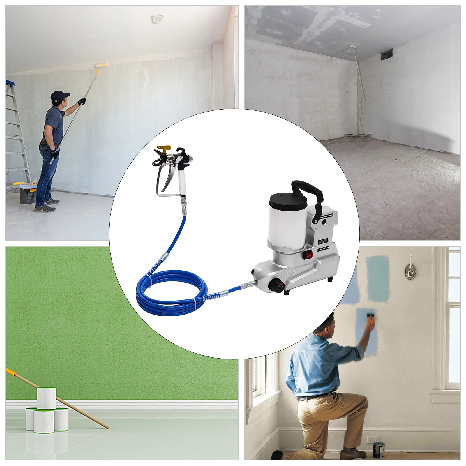 Pulvérisateur de peinture sans air haute pression avec trémie de 0,66 gal, pulvérisateur de peinture électrique avec interrupteur étanche 1600 W 850 tr/min