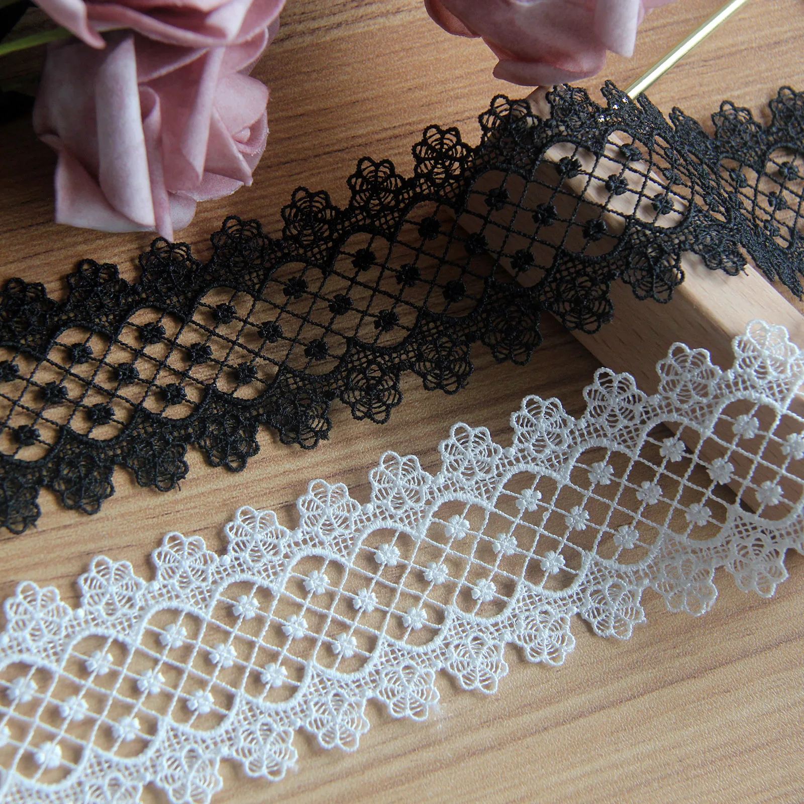 Double Side Embroidered Net Lace Fabric, Black and White, Trim Ribbons, DIY Sewing, Handmade Craft Materials, 2 Yards