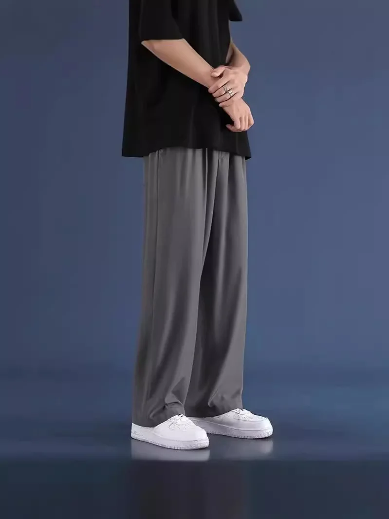 

Straight leg pants for men in summer, solid color, simple Hong Kong style, loose fit, plus floor length pants