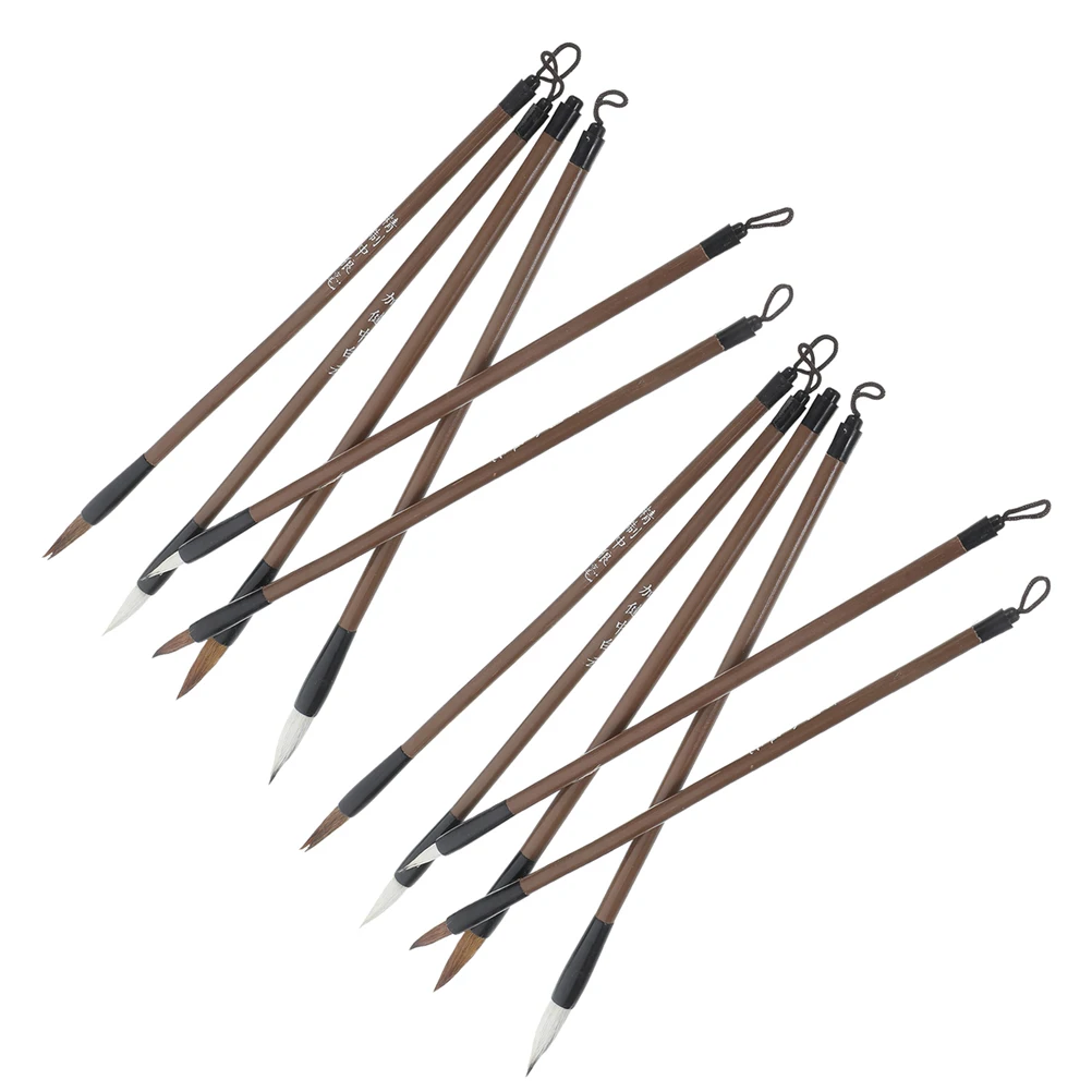 

12 Pcs Calligraphy Brushes Student Solid Wood Handle Chinese Painting Pen Japanese Brush Durable Versatile Beginner Supplies