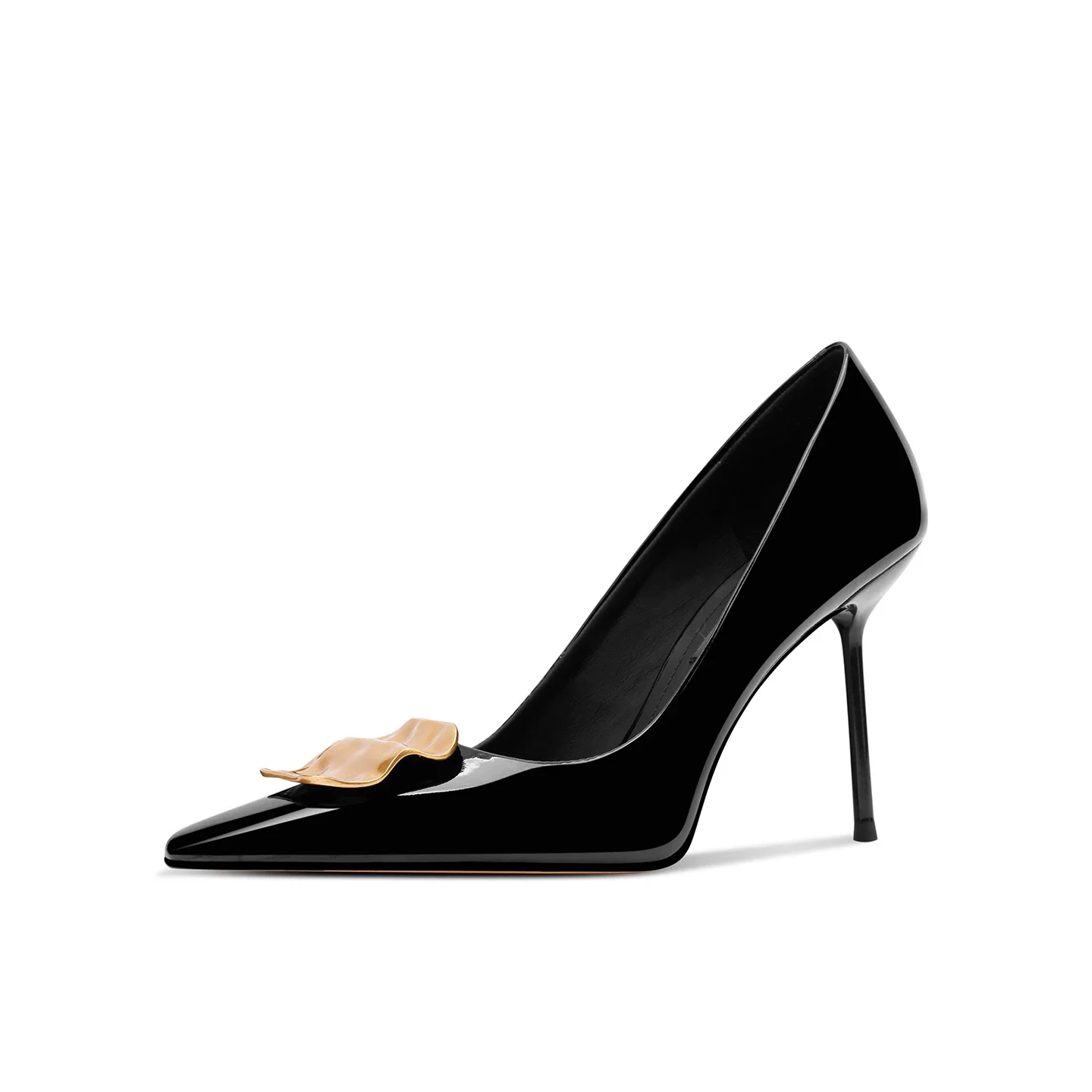 Autumn new pointed shallow mouth patent leather square buckle fine heeled shoes for banquet dresses and high-heeled women's shoe