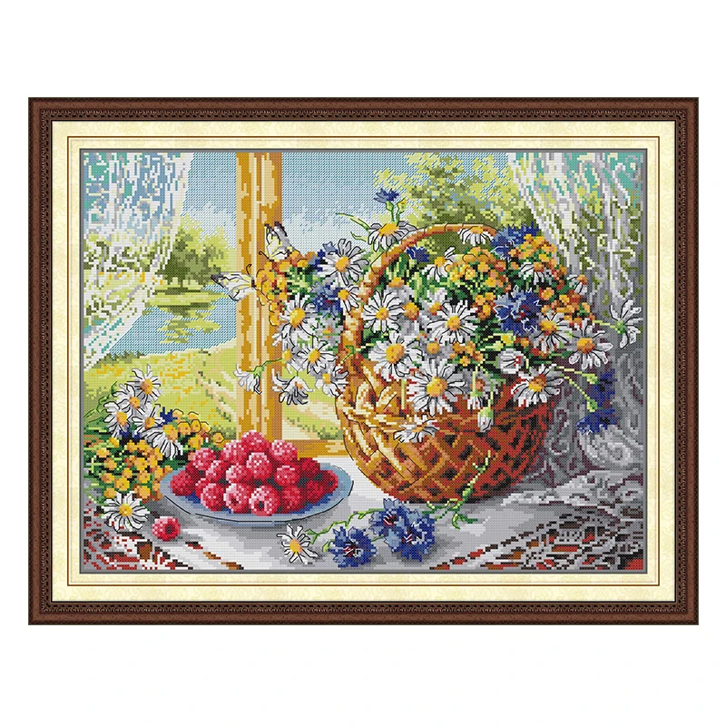 Summer Mornings Flowers Patterns Counted Cross Stitch Set DIY 11CT 14CT 16CT Stamped DMC Cross-stitch Kit Embroidery Needlework