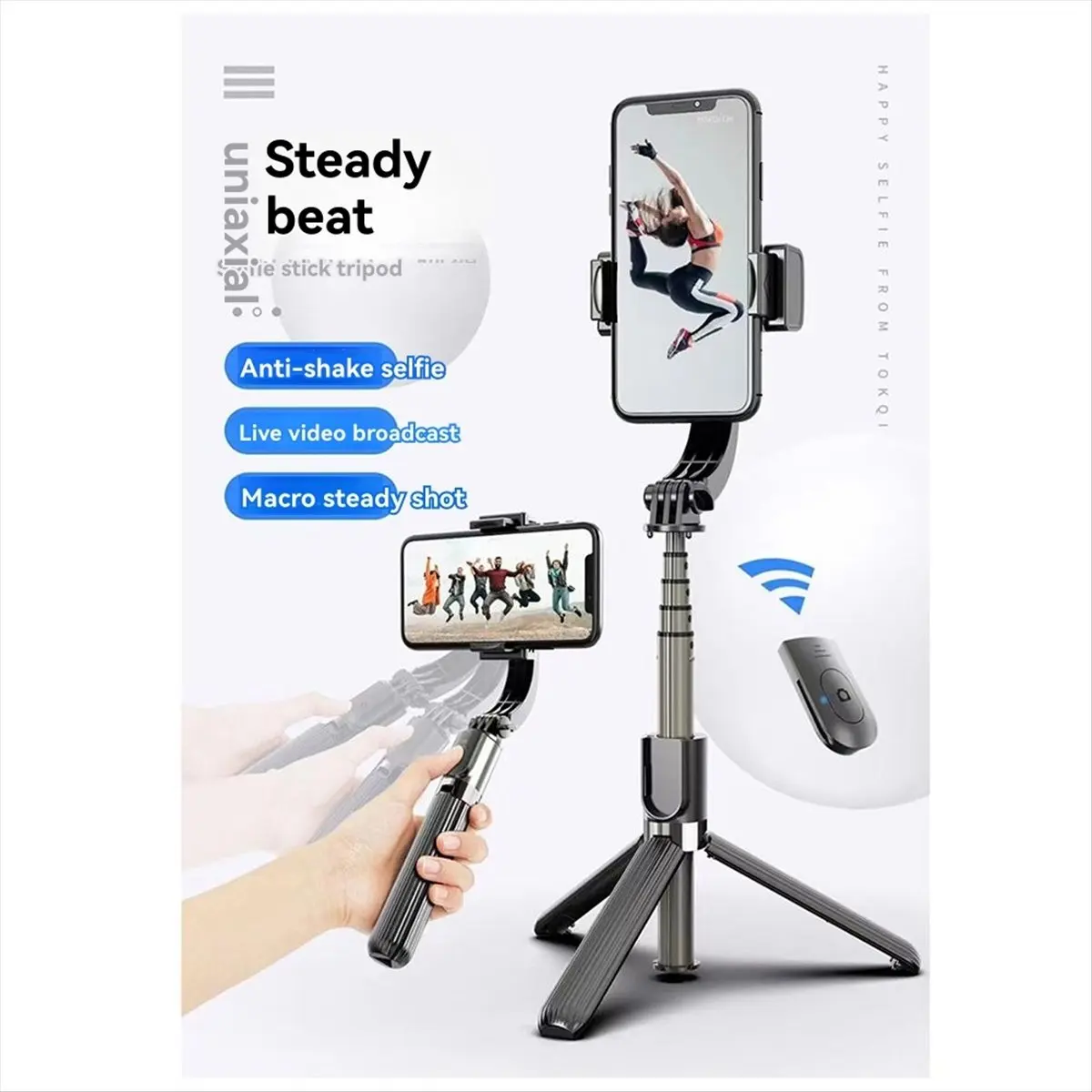 【CYBER MONDAY】L08 Gimbal Tripod Selfie Stick Bluetooth Handheld Stabilizer Mobile Phone Holder Adjustable Black