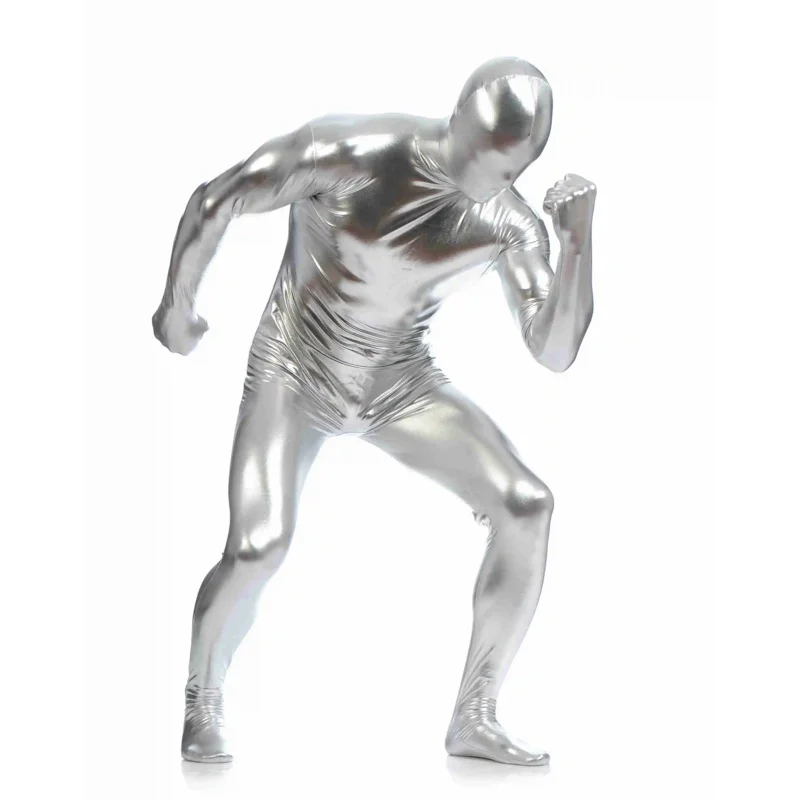 Uomo Zentai spandex suit nero lucido metallizzato collant pelle costumi per tutto il corpo unitard custom skin body performance sul palco