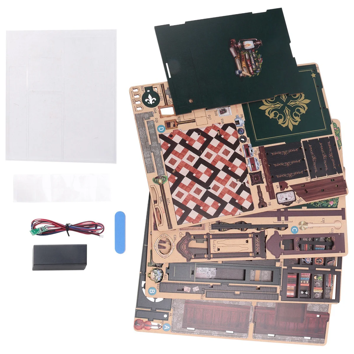 BAAA-Kit de librería de búho de rincón de libros DIY, sujetalibros de rompecabezas de madera 3D para decoración de estantería, con kits de modelos de luz para adultos