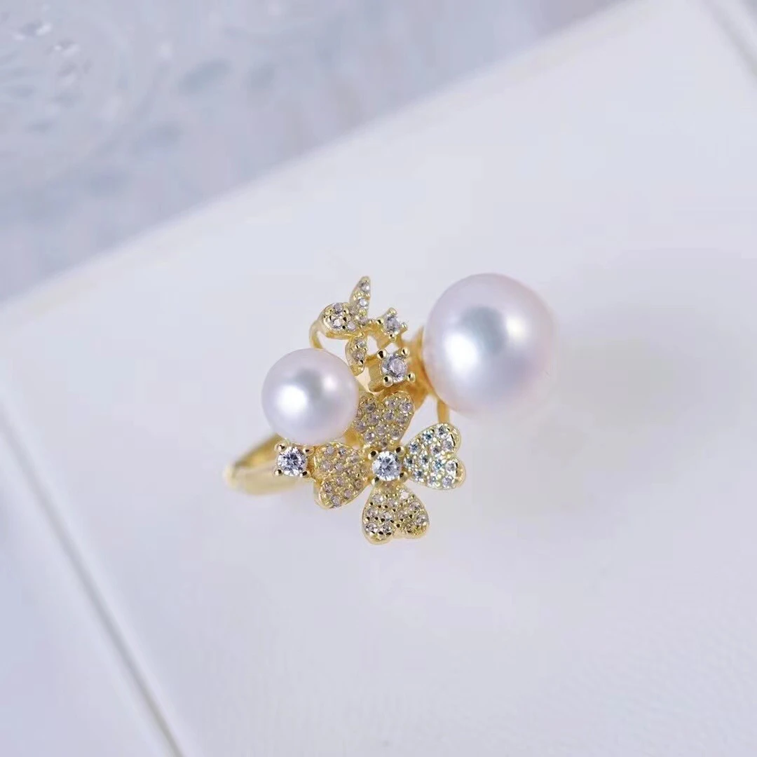 

Flower S925 Sterling Silver Adjustable Finger Ring Mount Base Settings Findings Parts Fittings Accessory for 6-11mm Size Pearls