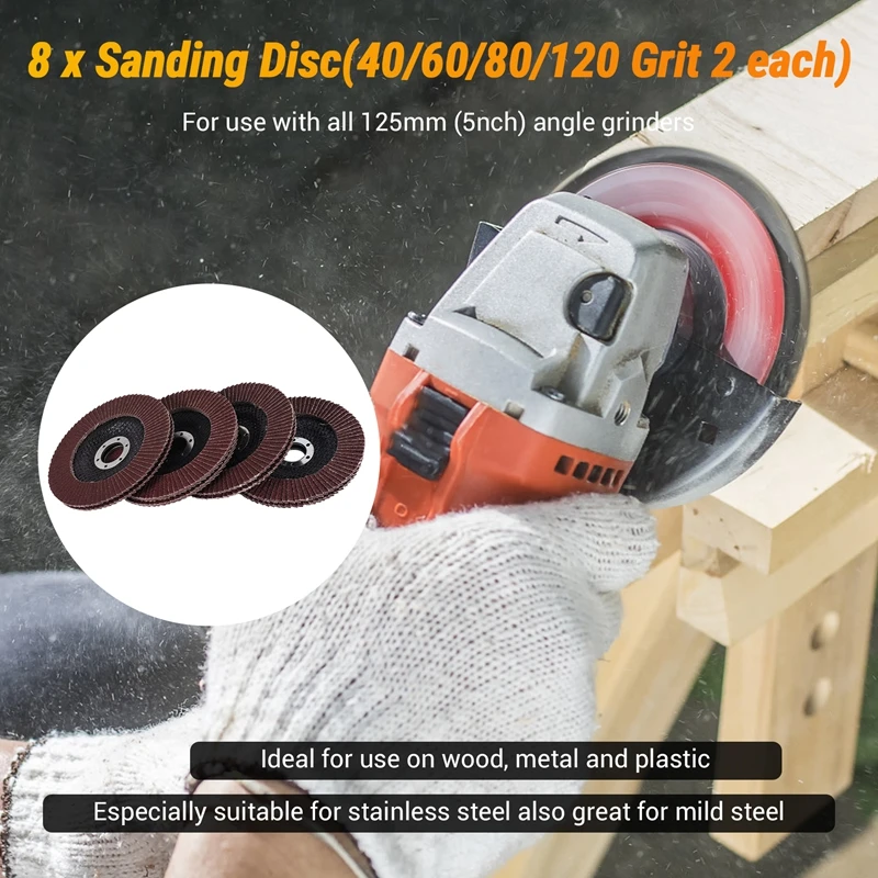 8Pcs Aluminium Oxide Discs 125Mm Sanding Discs 40/60/80/120 Grit Grinding Wheels Blades For Angle Grinder Finishing