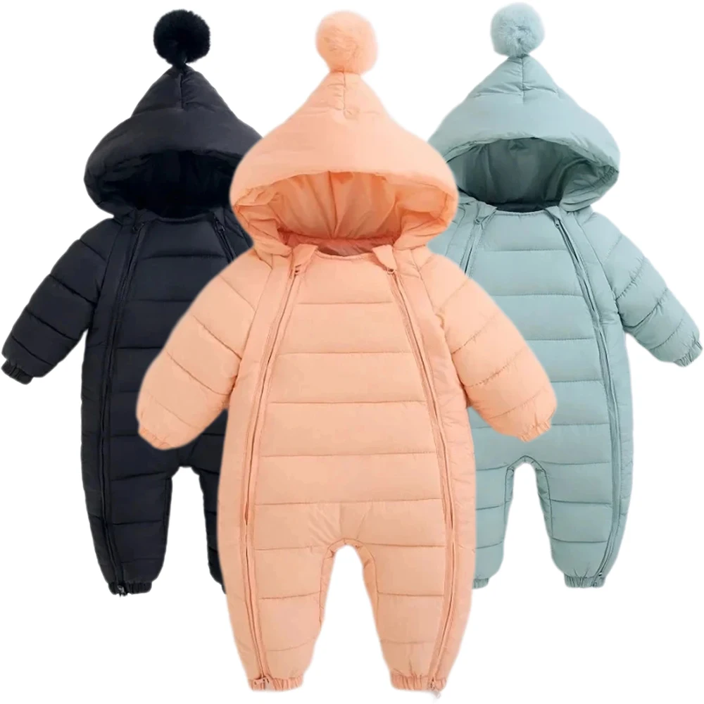 Baby jumpsuit Hooded waterproof thickened down Girls jacket Unisex Warm new born cotton jacket 0-3 years old