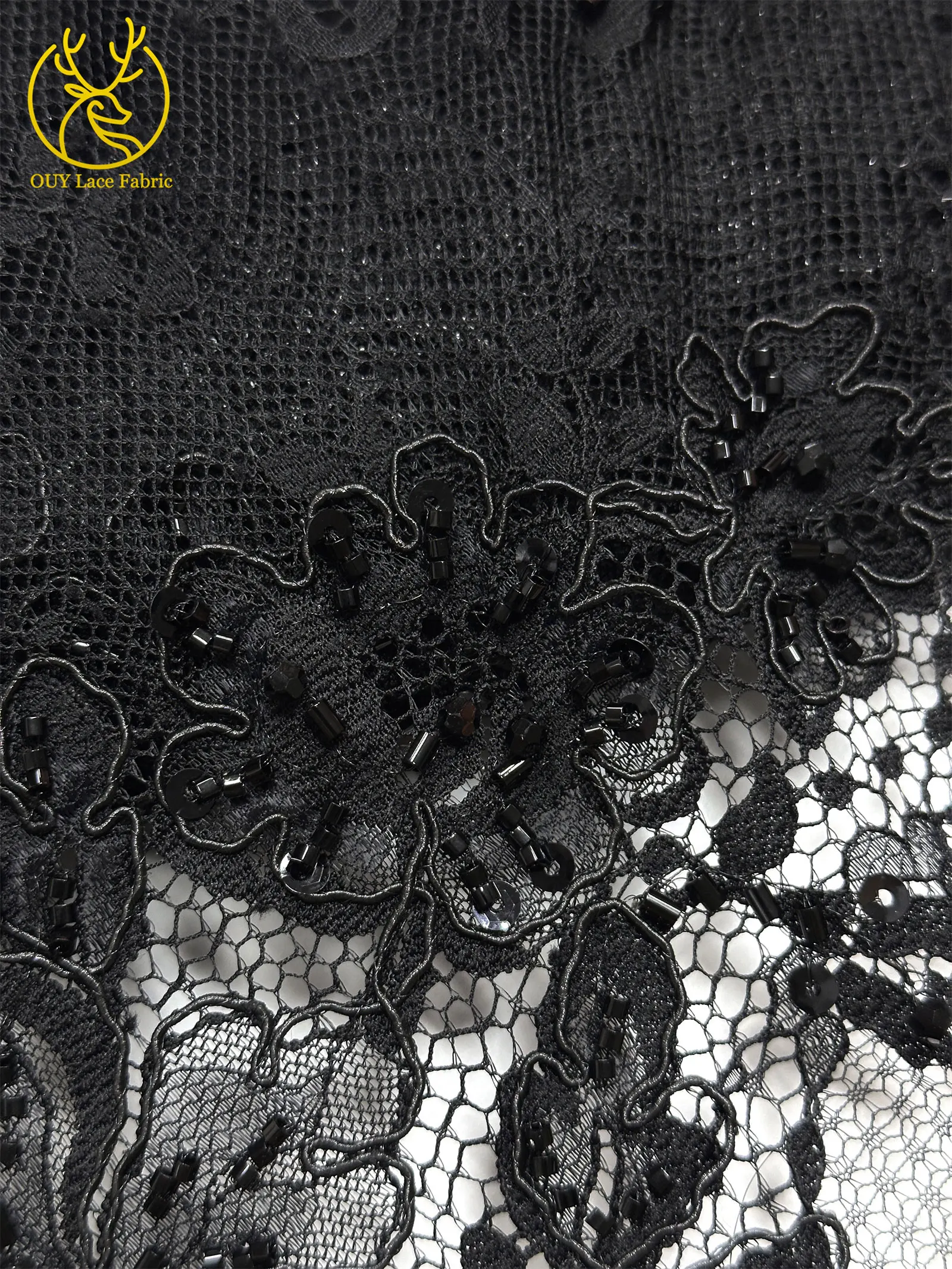 2026 Schwarzer Afrikanischer Perlen-Pailletten-Tüll-Spitzenstoff, Hochwertig und Luxuriös für Damen-Hochzeiten, DIY-Näharbeiten, Kleiderverzierung, 3 Meter – Detail 22