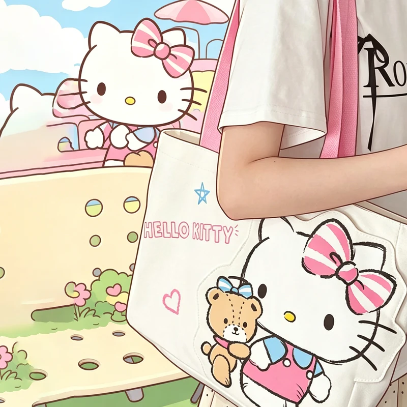 

Hello Kittys Crossbody Bag Cotton One Shoulder Girl Anime Figure Kawaii Tote Bag Storage Large Capacity Bags for Woman