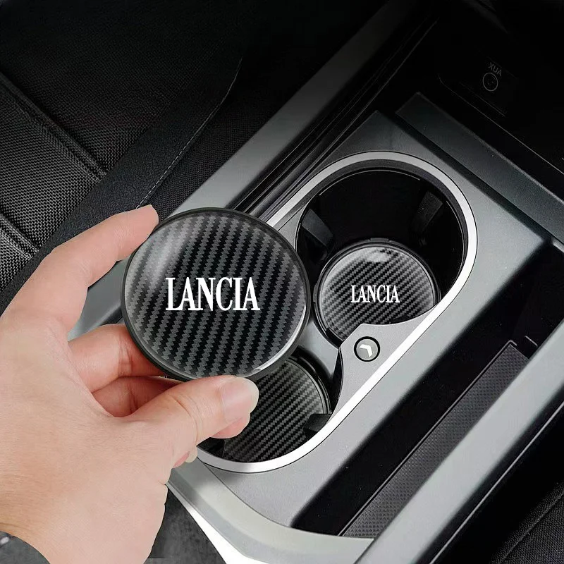 2pcs Carbon fiber Car Coasters Non-Slip Pad Water Cup Drink Mat For Lancia Ypsilon Delta Phedra STRATOS Y