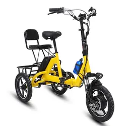 48V 350W Electric Folding Bike for Adults Women 14 Inch Three Wheel Electric Tricycle With Passenger Seat/Big Basket