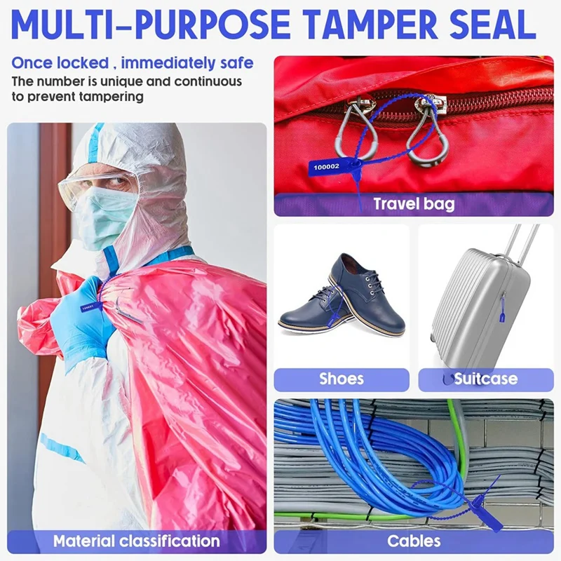 1000 Pcs Plastic Tamper Seals Fire Extinguisher Tags Security Tags Seals Safety Numbered Zip Ties Labels Blue Easy Install