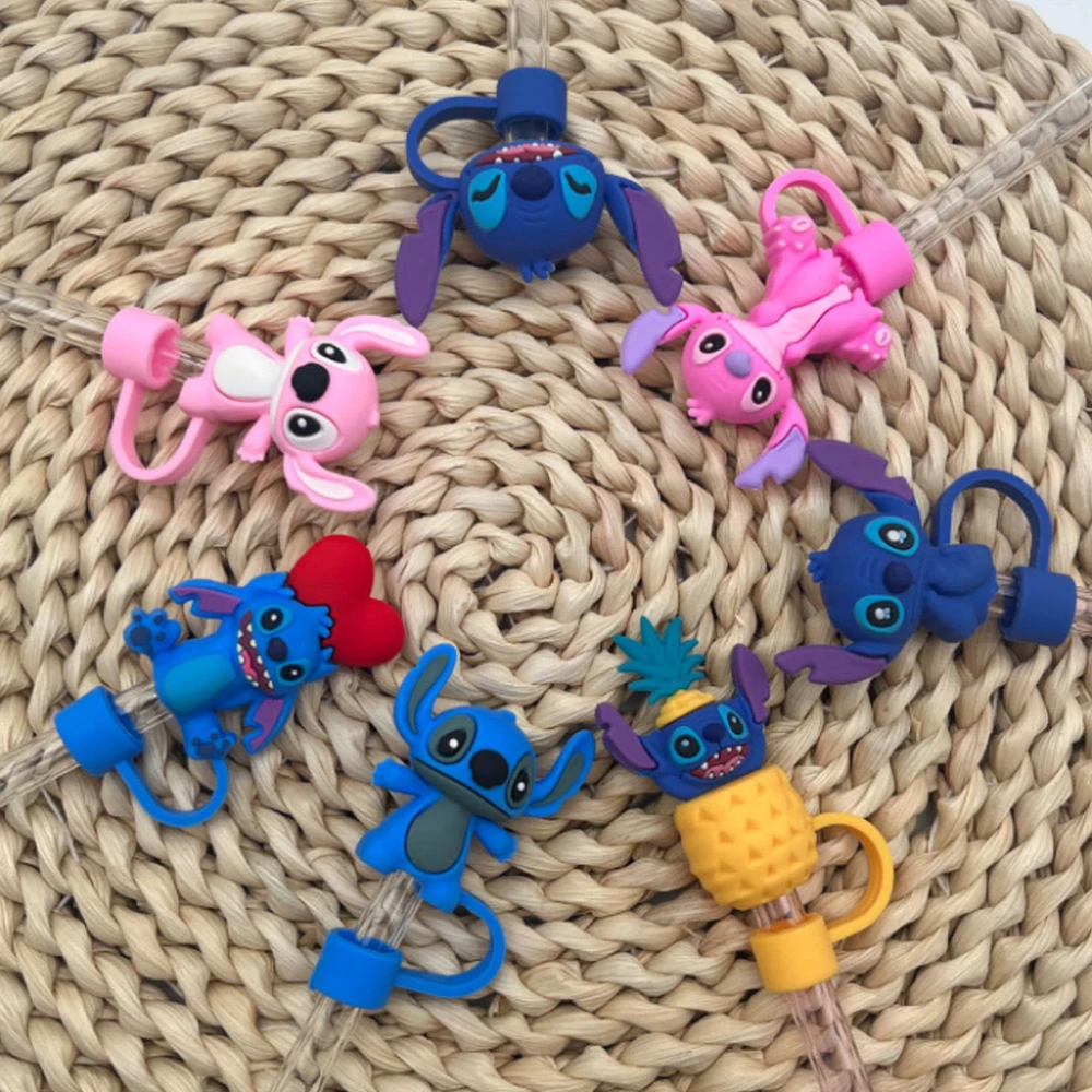 MINISO 1-7pcs 3D Stereo Stitch Straw Cover Cap 10MM Drink Straw Plug Reusable Fit Cup Accessories Straw Cap Charms Pendant Gift