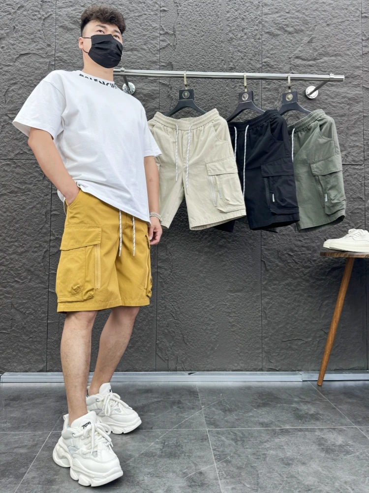 

Svip Sli American Casual orts Men Summer Faion Loose Straight Workwear Five-Quarter Pants Side ket Design