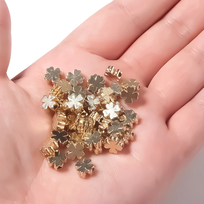 100Pcs/Lot Gold Color Four Leaf Clover CCB Beads For Jewelry Making Charm 8mm Spacer Bead Diy Handmade Bracelets Accessories
