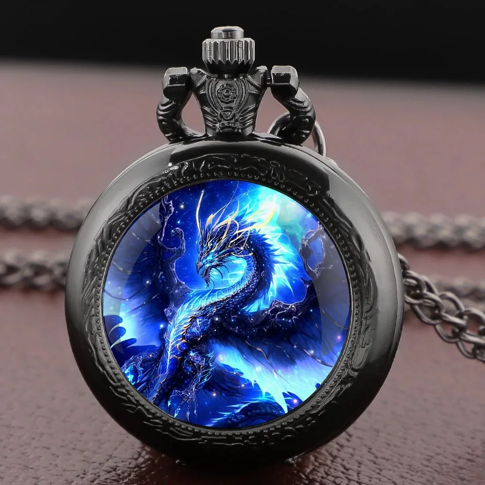 Cool Dragon Glass Dome Orologio da tasca Vintage Fashion Boys Girls Collana con ciondolo Orologio per bambini Regali squisiti Reloj De Bolsillo