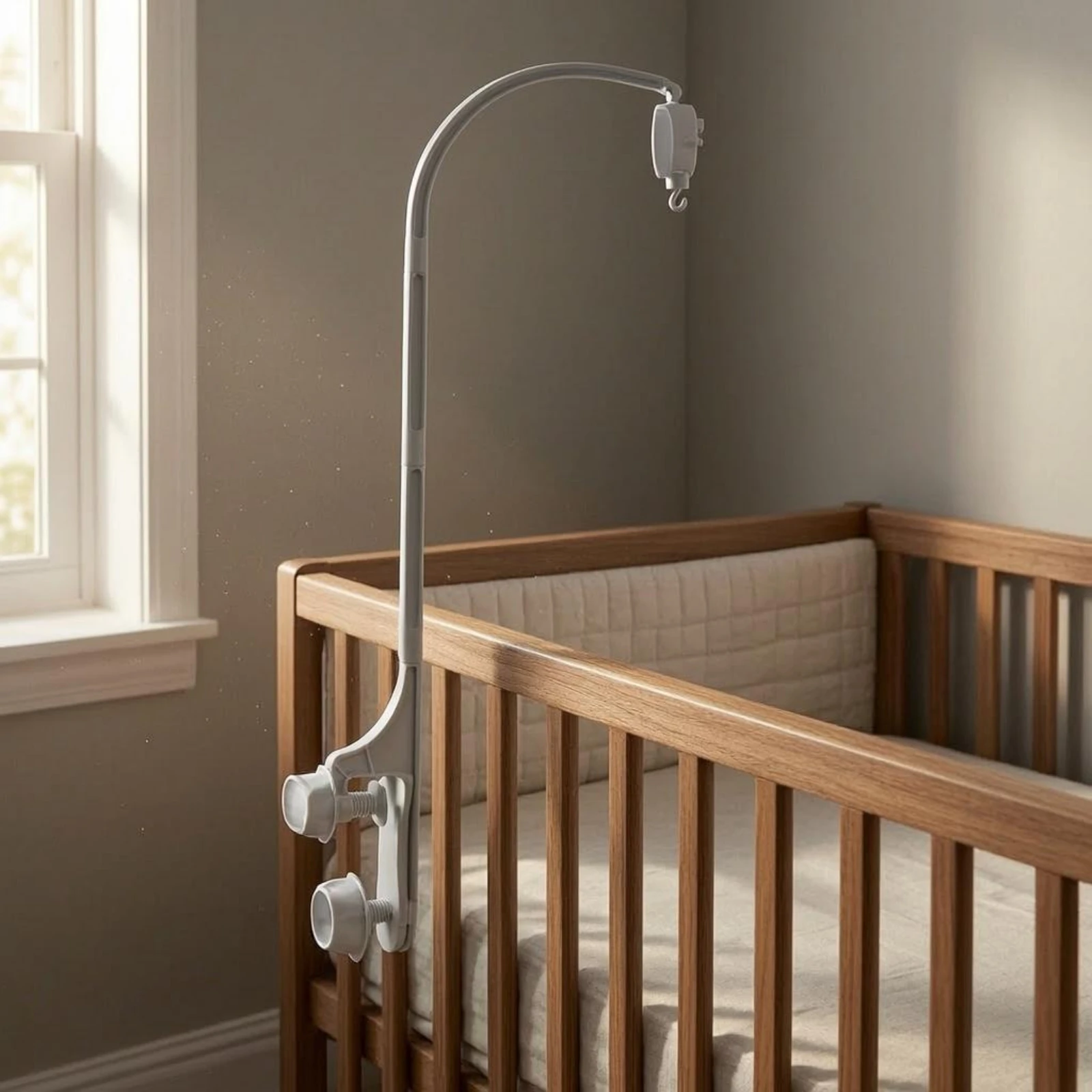 Baby Crib Mobile Stand White Crib Mobile Holder Nursery Decor Smooth Finish Tool No-Tools-Required Setup - view 4
