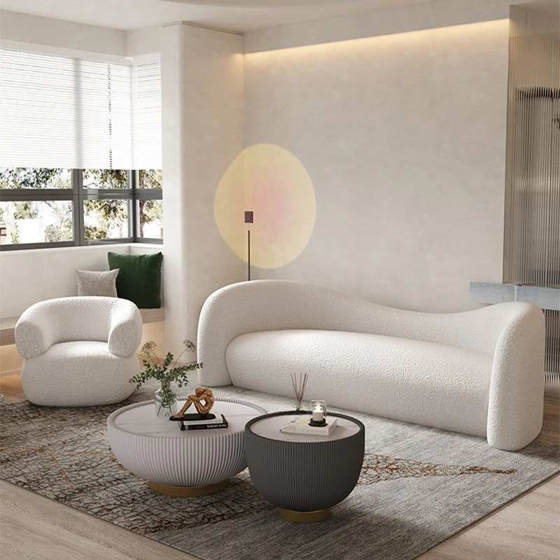 

Simple cream style lamb wool fabric beauty salon club casual camel fabric sofa