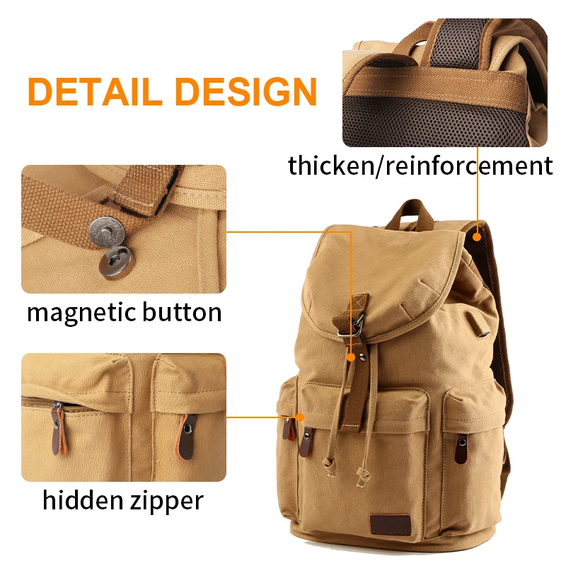 Vintage Canvas Backpack for Men Commuting Travel Bag 15.6 inch Laptop Bag High Capacity for College Backpack with USB Charging