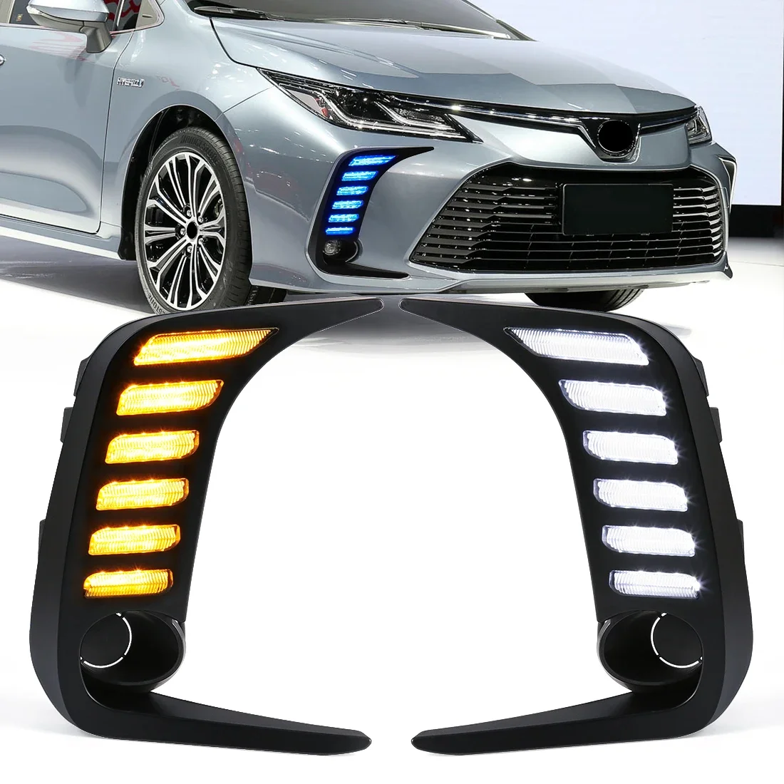 Car LED Daytime Running Light For Toyota Corolla 2019 2020 2021 2022 Start-Up Animation Turn Signal Night Lamp Yellow White Blue