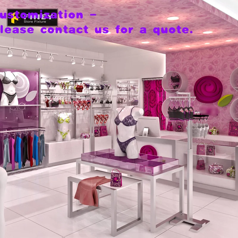 

custom.Customized High Quality Lingerie Store Layout Design MOQ 1 Wood Lingerie Store Rack Counter Table Furniture Lingerie