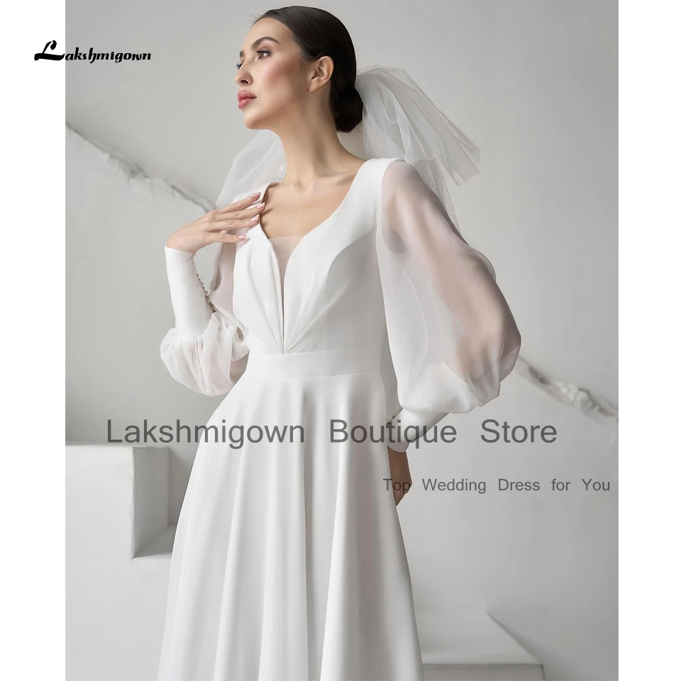 Lakshmigown Simple Long Sleeve Bridal Dress Puffy Chiffon Boho Beach Wedding Gowns Floor Length Abendkleid Damen