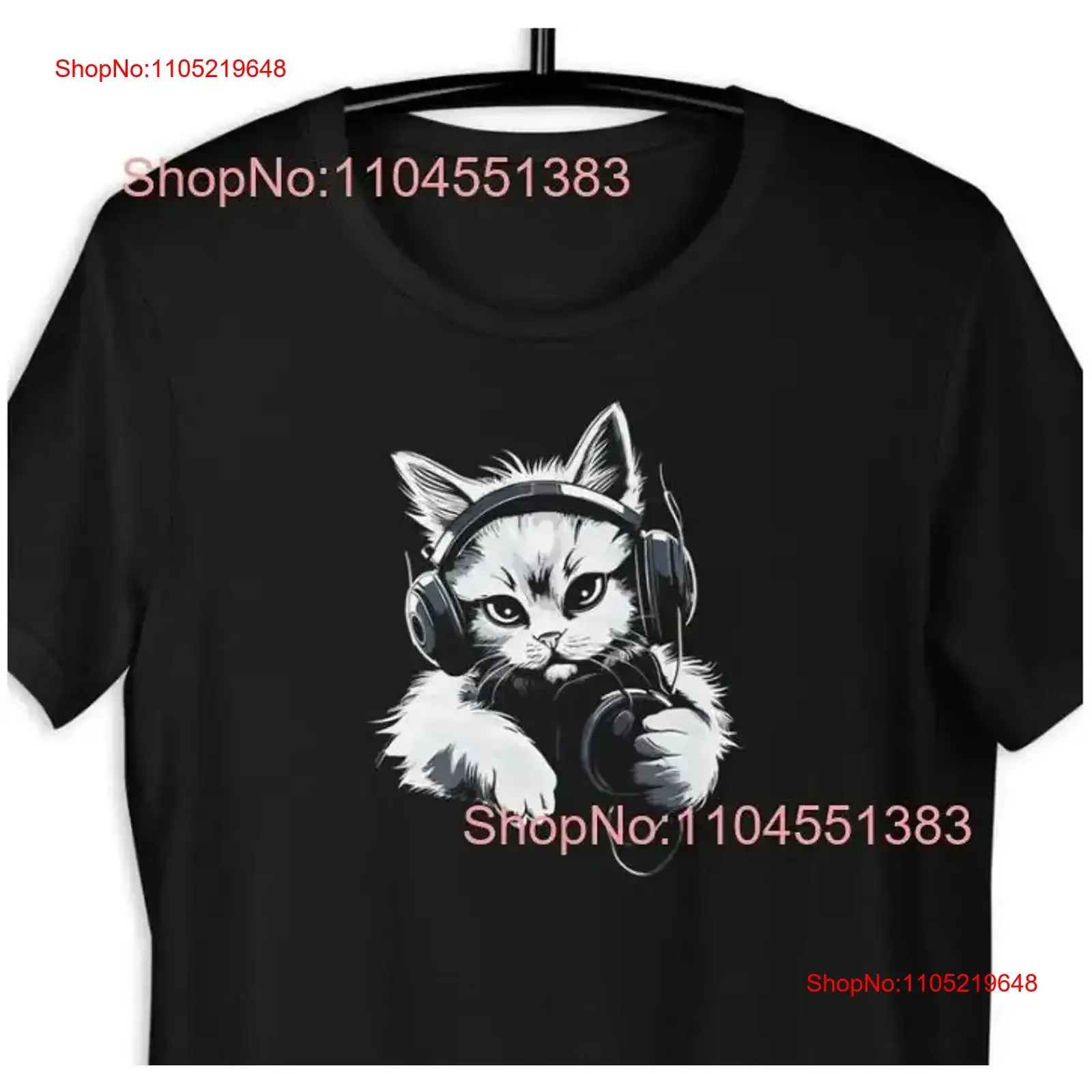 

New T Shirt Music Kitten Cute Cat lovers Mu vintage Washed Slightly Stretched Soft Top For Everyday Wear Versatile Comfortable