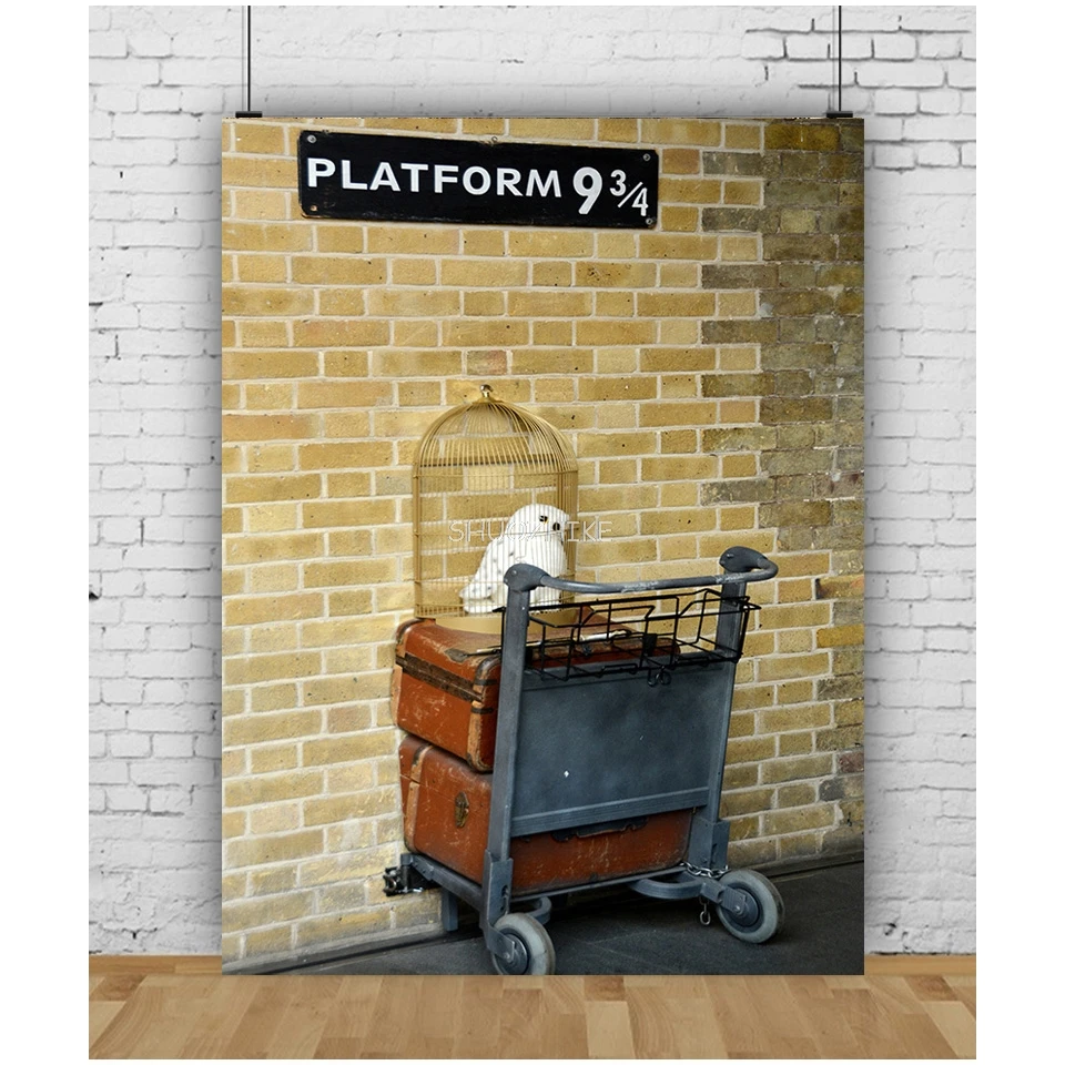 SHUOZHIKE Platform 9 3/4 King Railway Station Photography Background Heaven Magic School Brick Wall Photo Backdrops PY-03