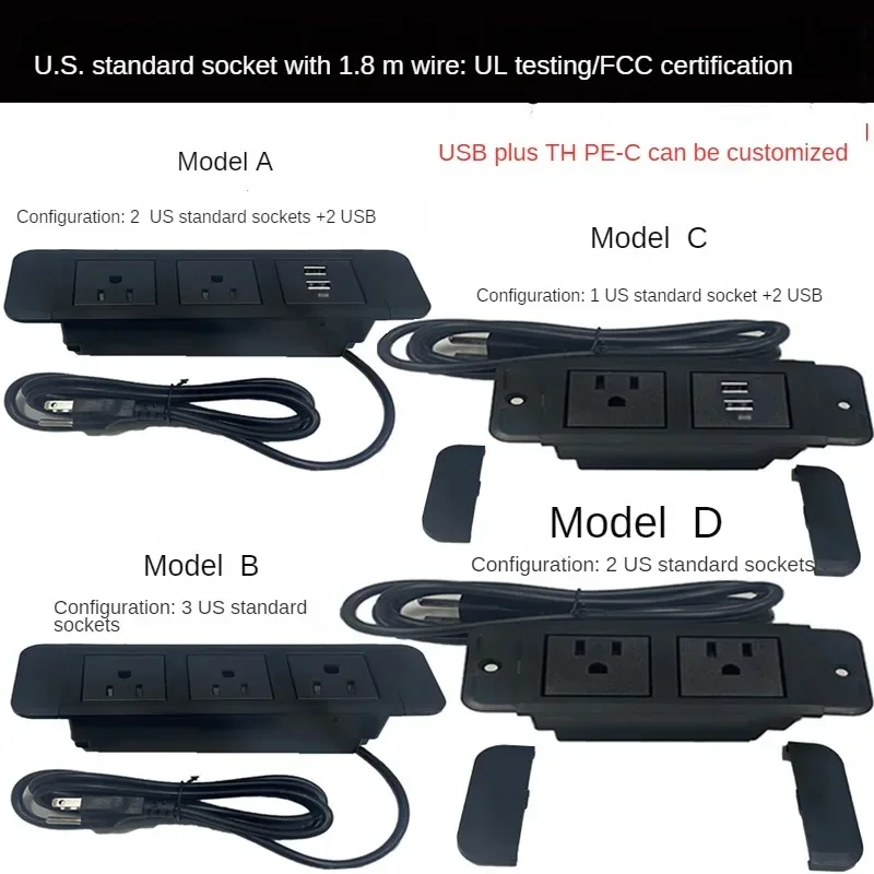 Stół ukryty gniazda zasilania EU/UK/US/AU 3 Outlet 2 USB wbudowany stolik nocny zasilający biura na biurko rzędu 10A 110V 220V czarne gniazdo