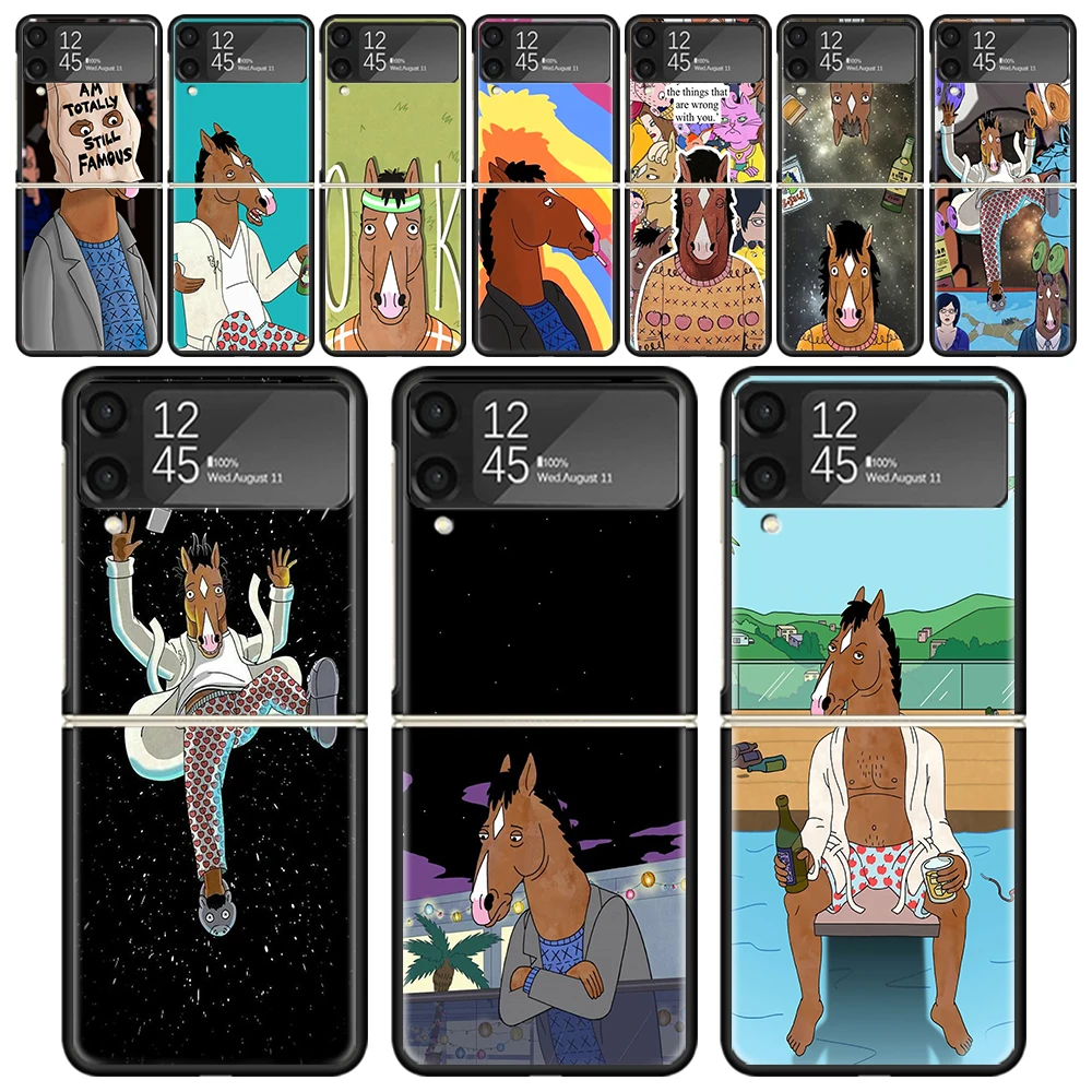 Cartoon B-BoJack Horsemans Shockproof Folding Mobile Hard Shell For Samsung Galaxy Z Flip 4 3 5G TPU Black Phone Case Flip4 Cove