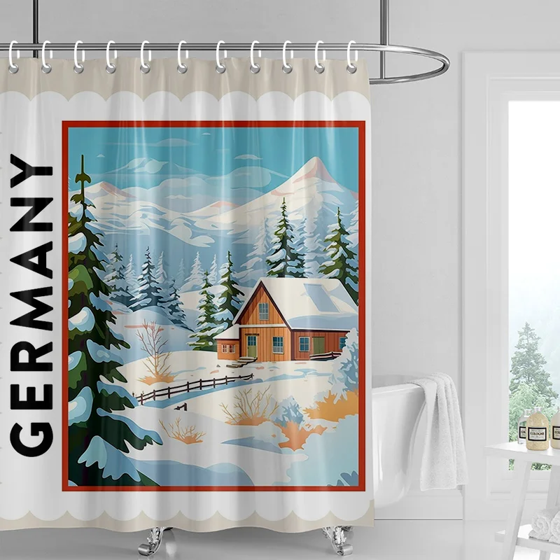 Vintage Landscape Shower Curtain Waterproof Mildew Resistant Fabric Home Hotel Bathroom Decorative Shower Curtain 200x180cm